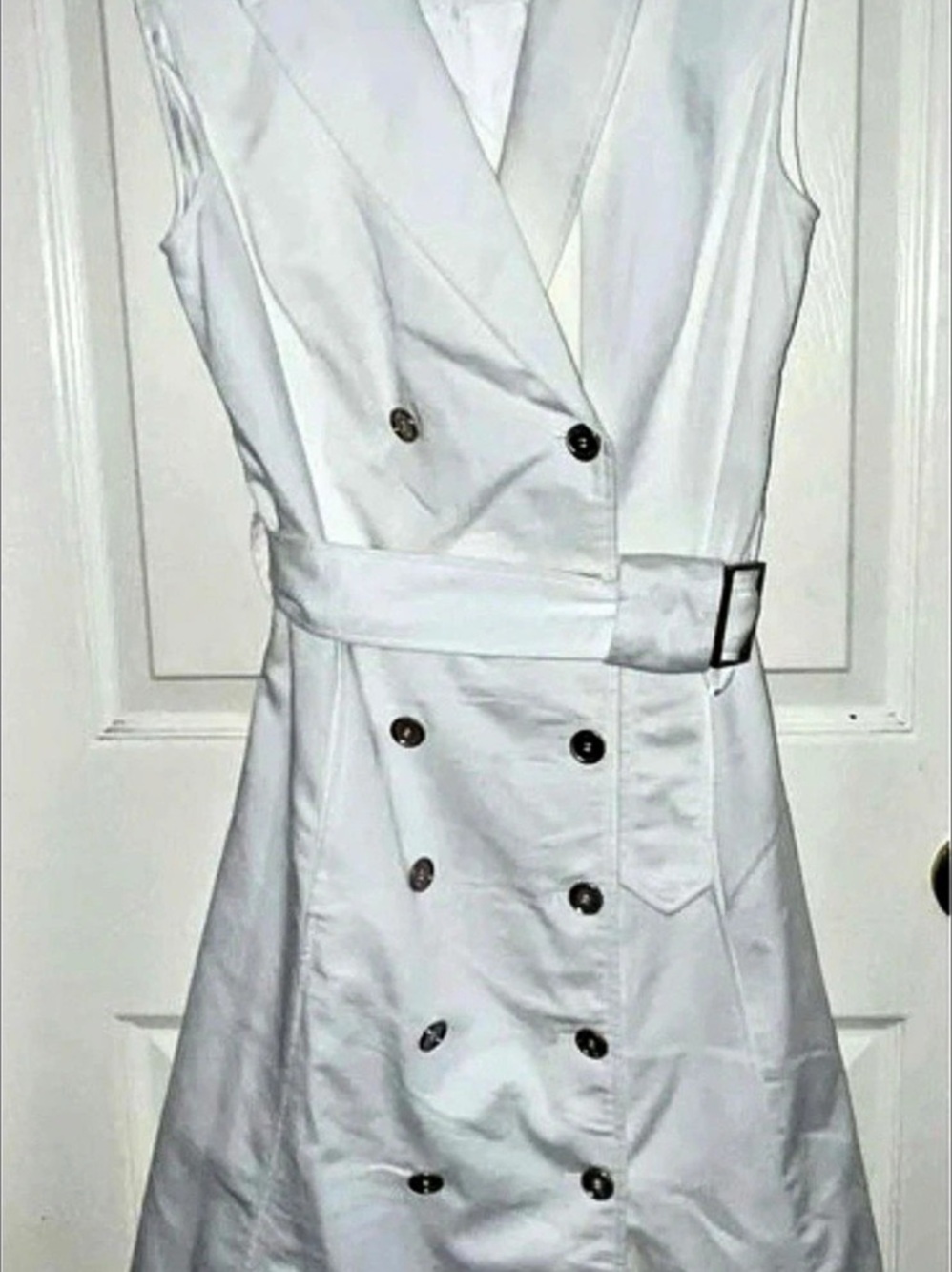 Calvin Klein White Sleeveless Belted Trench Coat Dress